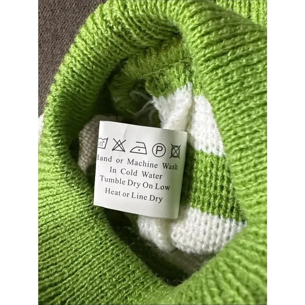 Green and White Striped Knit Pet Dog Cat Sweater Ribbed Turtle Neck Size M NEW